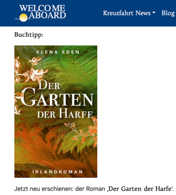 Buchtipp zu "Der Garten der Harfe" von Elena Eden im Magazin WELCOME ABOARD
